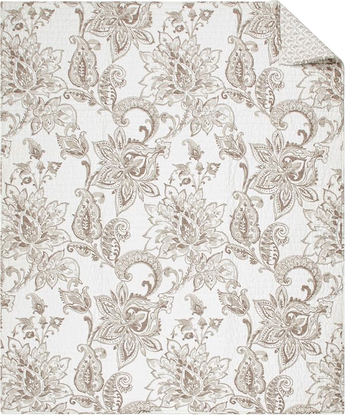 Levtex Home - Bennett Taupe - Throw - Floral Paisley - Taupe and Cream - Throw (50x60in.) - Cotton