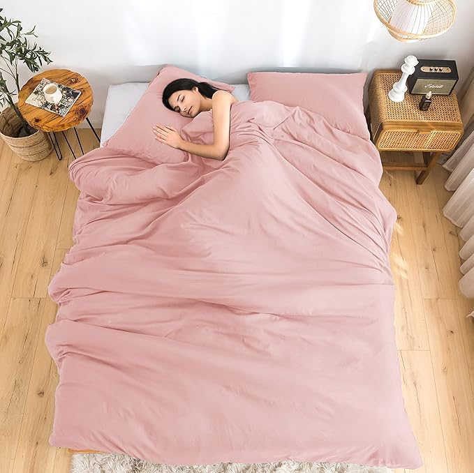 COTTEBED Light Pink Twin XL Comforter Set for College Girls, Ultra-Soft Lightweight Washed Cotton Twin Bedding Comforter Sets for Kids Women Student School Dorm All Season Use, Blush Pink Twin/Twin XL