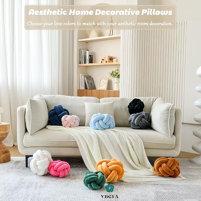 Knot Pillow Ball, Soft Decorative Throw Pillows Cushion, 11 Inch Round Plush Knotted Pillows White Pillow, Modern Home Throw Knot Decorative Cushion for Bedroom, Sofa, Couch