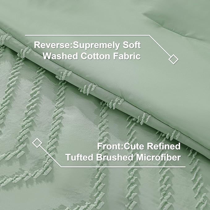 Litanika Oversized King Size Comforter Set with Sheets Sage Green - 7 Pieces Bed in a Bag Oversized King Boho Tufted Complete Bedding Sets with Comforter, Sheets, Pillowcases & Shams