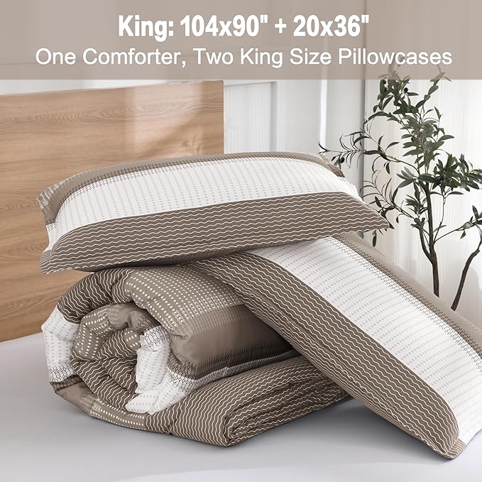 Litanika Comforter Set King Size Hazel - 3 Pieces Lightweight Colorblock Stripe Fluffy Bedding Comforter Sets, All Season Bed Set