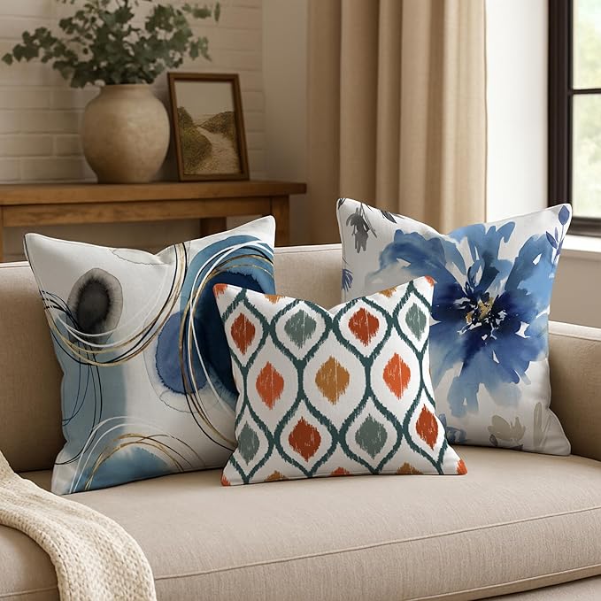 Americanflat 16x16 Throw Pillow with Sewn-in Insert - All-in-One Decorative Pillows - No Cover Needed - Soft and Durable Cushion for Bed or Sofa - Polyester - Deep Teal, Orange, Yellow and White