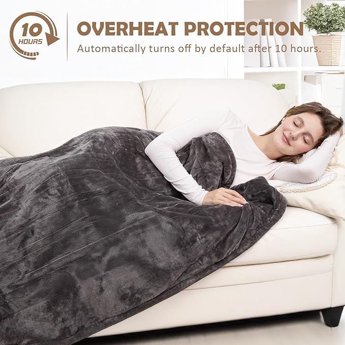 HOW'S MY HOUSE Heated Blanket 90" x 100", Dual Control Electric Blanket King Size with 10 Time Settings & 6 Heating Levels, Over-Heat Protection, Flannel Sherpa Super Cozy with ETL Certification, Gray