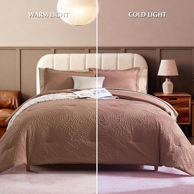 Geniospin King Size Comforter Set - 7 Pieces Brown Textured King Bedding Sets with Comforter, Sheets, Pillowcases & Shams,All Season Brown Bedding