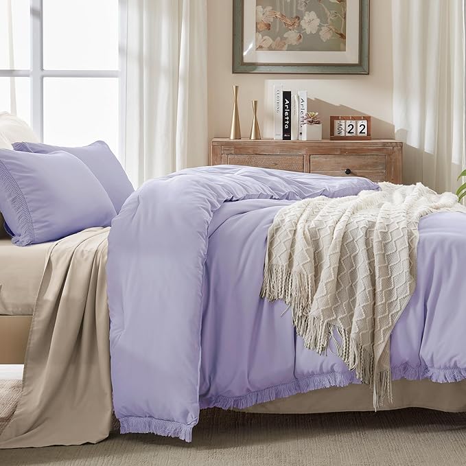Andency California King Comforter Set Lavender - Purple 3 Pieces Cal King Boho Lightweight Bedding Comforter Sets, Oversized All Season Tassel Soft Fluffy Bed Set (104x96In Comforter & 2 Pillowcases)