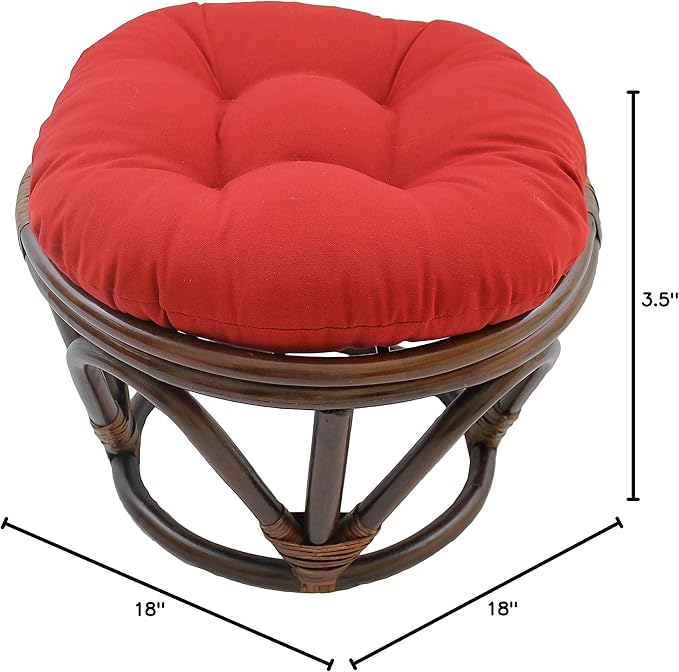 Blazing Needles Solid Twill Round Footstool Cushion, 18", Red