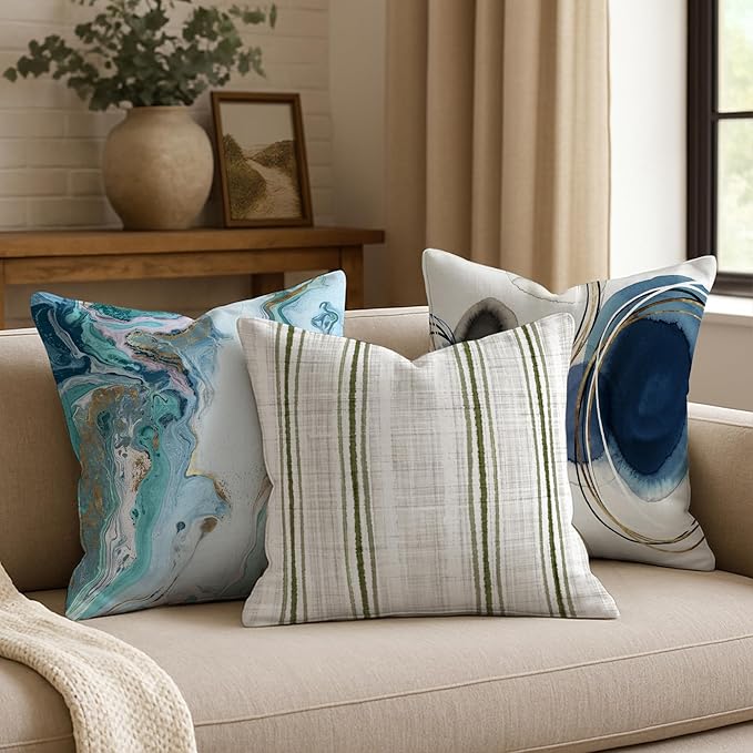 Americanflat 20x20 Throw Pillow with Sewn-in Insert - All-in-One Decorative Pillows - No Cover Needed - Soft and Durable Cushion for Bed or Sofa - Polyester - Green and White