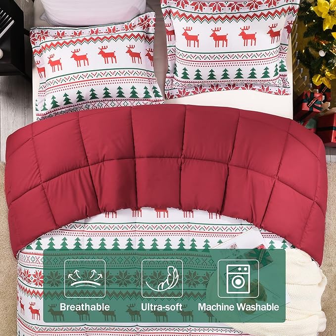 downluxe Christmas Comforter Set King with 2 Pillow Shams - Christmas Decoration King Comforter Set with Reindeer and Snowflake Patterns - King Size Comforter Set(3-Piece Set)