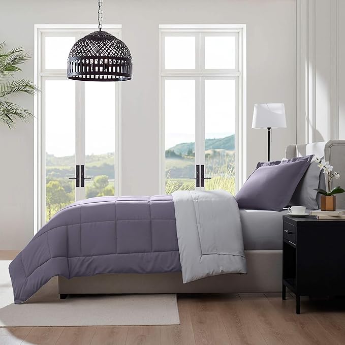 Nestl 5 Piece Twin XL Comforter Set – Grayish Purple Reversible Bed in a Bag – Complete Twin XL Size Bedding Set with Sheets, Pillowcase and Sham