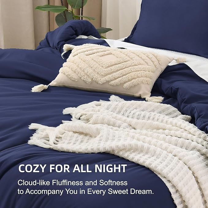 Litanika Comforters Navy Blue Super King Size, 3 Pieces Lightweight Solid Bedding Set & Collections, All Season Fluffy Bed Set (120x120In Comforter & 2 Pillowcases)