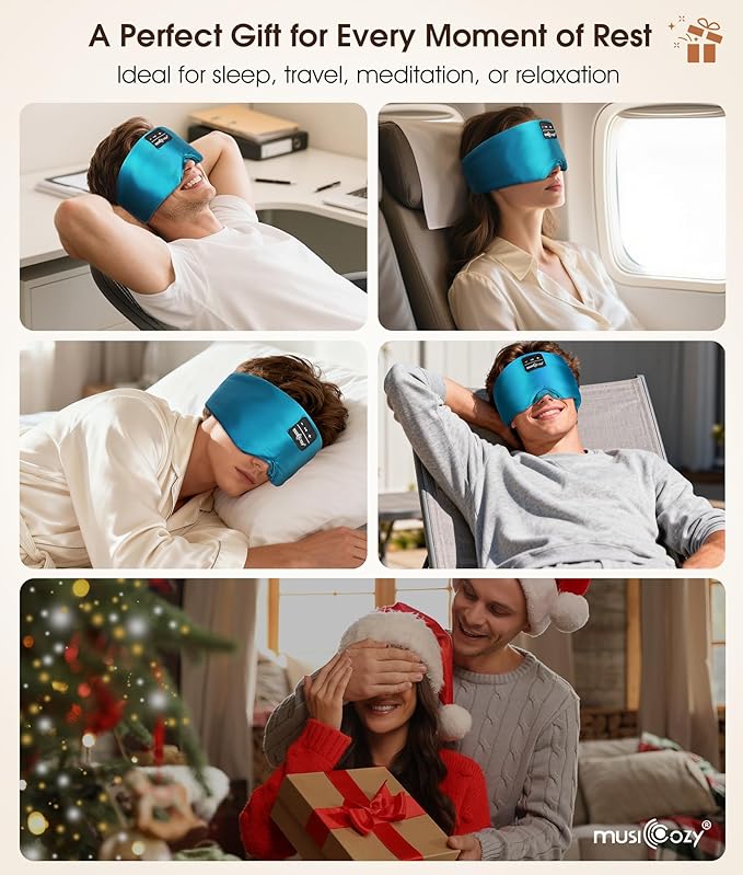 MUSICOZY 3D Silk Bluetooth Sleep Mask Headphones, Mulberry Silk Eye Mask with Ultra-Thin Wireless Speakers, Bluetooth 5.4 Sleeping Headphones for Side Sleepers, Music Sleep Mask Gifts for Men Women