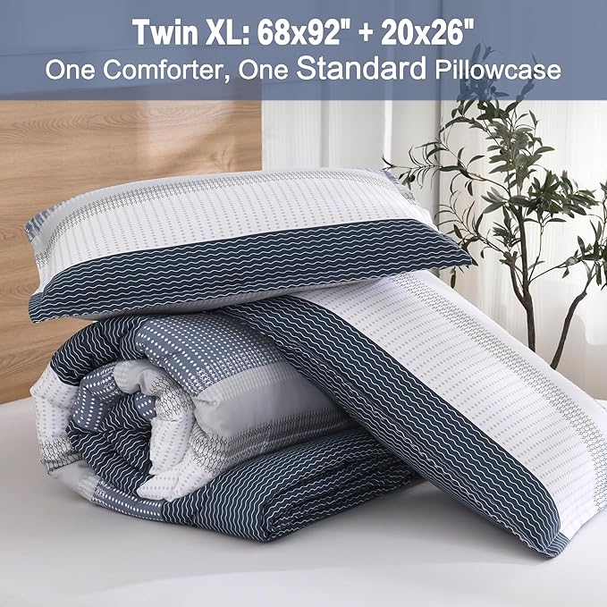 Litanika Black Blue Comforter Set Twin XL - 2 Pieces Lightweight Pumpkin White Colorblock Stripe Fluffy Bedding Comforter Sets, All Season Bed Set
