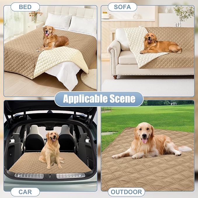 Smiry Waterproof Dog Bed Cover Pet Blanket, Soft Washable Dog Blanket for Furniture Bed Couch Sofa Reversible, Checkered (30"x90", Camel/Beige)