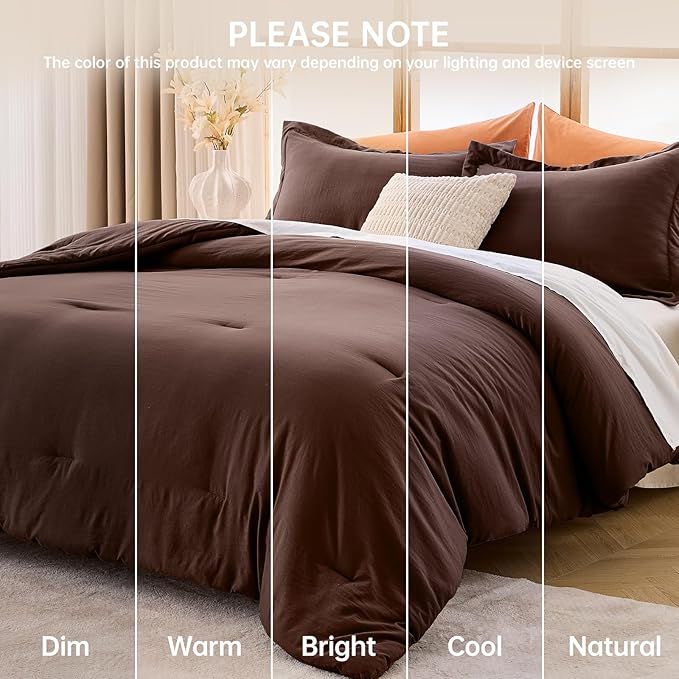 MUXHOMO Full Comforter Sets, All Season Ultra Soft Down Alternative Bedding - 3 Piece Lightweight Bed Set Includes 1 Comforter (82"x86") and 2 Pillow Shams (20"x26"), Dark Brown