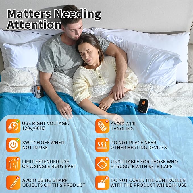 Heated Electric Blankets - Soft Flannel Heating Throw Electric Blanket with 6 Heat Settings King Size 100" × 90" Teal - Velvet & Sherpa