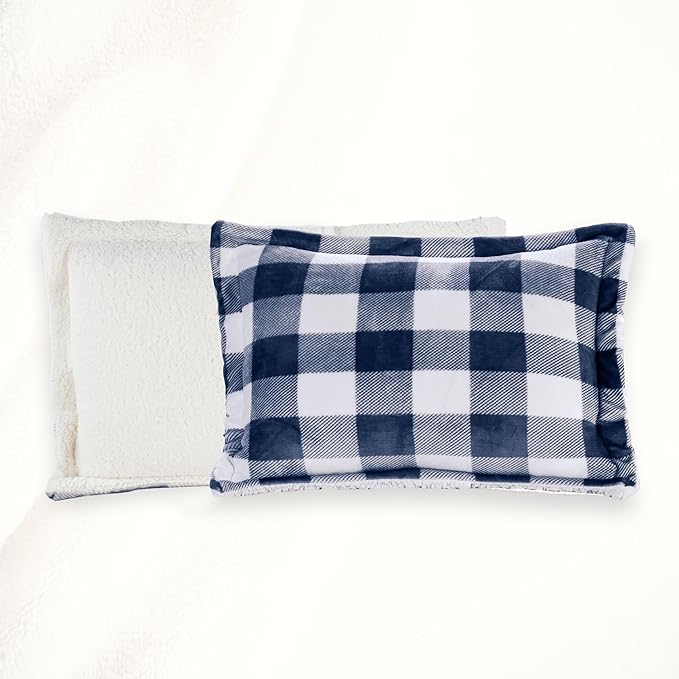 Elegant Comfort 3-Piece Buffalo Lodge-Plaid Comforter Set, Luxurious, Heavyweight,All Season, Down Alternative-Micromink Sherpa-Backing Reversible Micro-Suede, Soft and Plush, Twin XL, Navy Blue/White