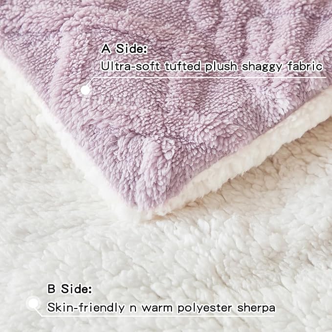 Joyreap 3-Piece Fluffy Faux Fur Sherpa Comforter Set Purple, King Size Luxury Tufted Bedding Comforter Set, All Season Soft n Cozy Plush Comforter Bed Set- 100x88 inches