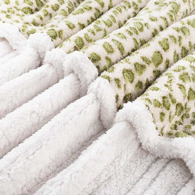 Electric Heated Blanket Throw Size 50"×60" with 9 Heating Levels & 1-10 Hs auto Off, Heating Throw Double Sided Sherpa, Energy Efficient, Machine Washable, Leopard Print Green & White