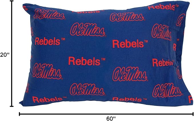College Covers Everything Comfy Ole Miss Rebels Pillowcase, Body Pillow, 20" x 60", Includes 1 Pillowcase