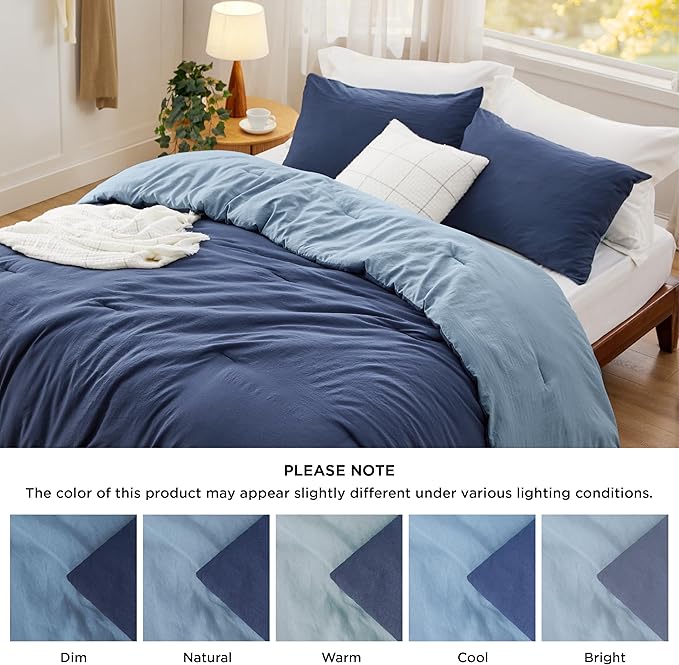 Bedsure Queen Comforter Set, Navy Blue Soft Prewashed Bedding for All Seasons, 3 Pieces GentleSoft™ Bed Set, 1 Lightweight Comforter (90"x90") and 2 Pillowcases (20"x26")