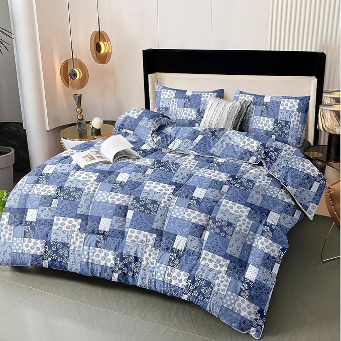 HighBuy Vintage Jacquard Comforter Sets Full Size Dark Blue Geometric Medallion Bedding Sets 3 PC Modern Comforters Fluffy with 2 Pillowcases for Full Bed Chic Fluffy Hotel Comforter Set