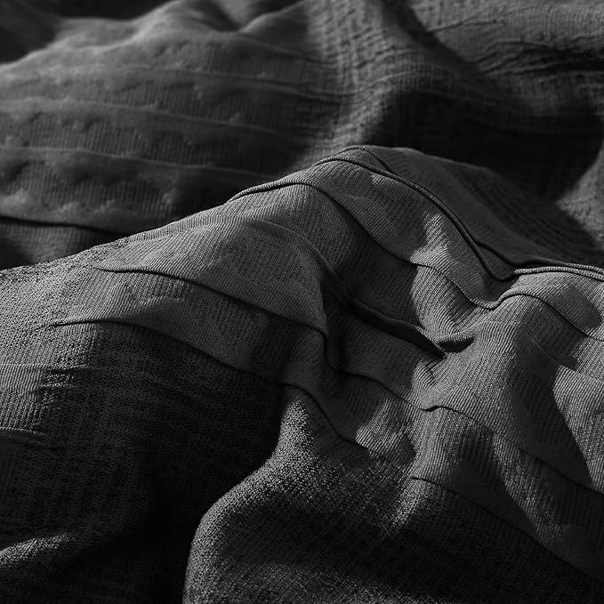 MaiRêve King Comforter Set Black, Textured Design Crinkle Bedding Sets 7 Pieces, All Season Bed in A Bag with Comforter, Sheets, Pillowcases & Shams