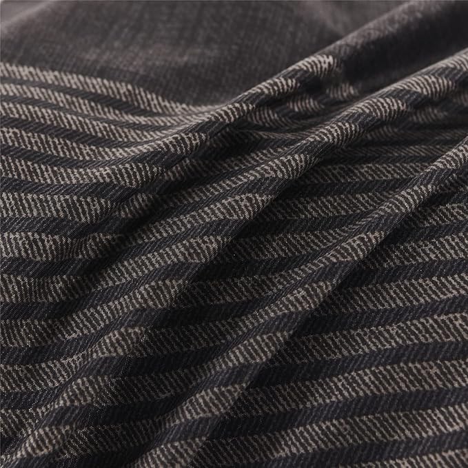 RYNGHIPY 8Pcs Revsible Grey Black Striped Down Alternative Comforter Bedding Collections, Lightweight All Season Striped Bedding Comforters Sets for Full Bed (Full,Grey Black)