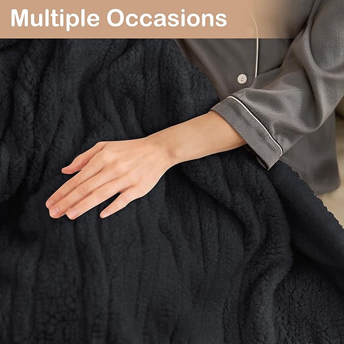 Electric Heated Blanket Full Size 72"×84" with 9 Heating Levels & 1-10Hs Auto Off,Double Sided Plush Sherpa, Energy Efficient, Machine Washable, for Couch & Bed, Black