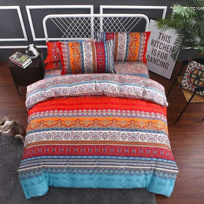 Boho Comforter Set King Soft Chic 3 Pieces Lightweight Exotic Yellow Orange Bohemian Mandala Colorful Retro Boho Comforter and 2 Pillowcases for All Seasons
