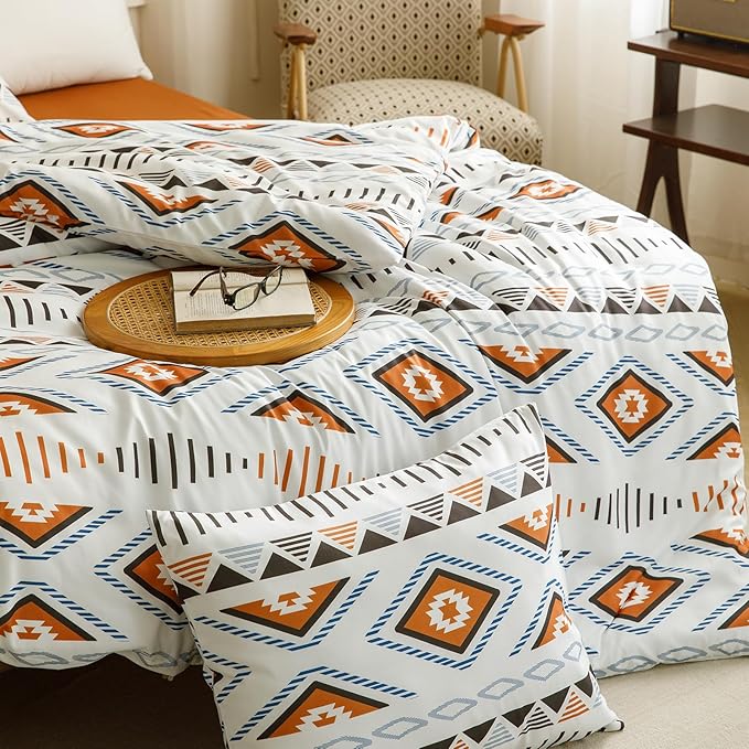 CLOTHKNOW Geometric Comforter Set Twin/Twin XL Southwest Aztec Bedding Comforter Sets White Comforter Sets Twin