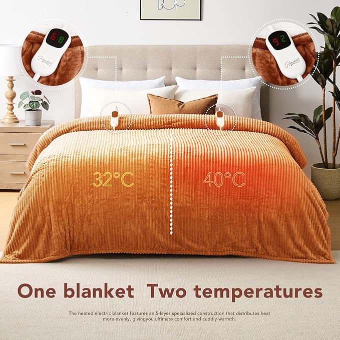 Homemate Electric Heated Blanket King Size - 100"x90" Heating Blanket King Size Dual Control 1/2/4/6/8 Hours Auto-Off 10 Heat Level Over-Heat Protection Soft Flannel Sherpa ETL Certification
