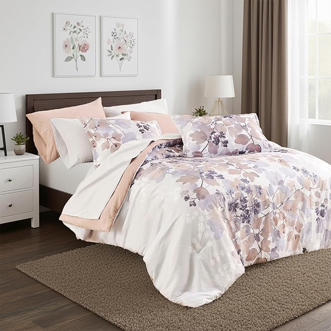 Full Comforter Set Terracotta Bed Set, 9 Pieces Cute Floral Bedding Set Ultra Soft Botanical Flowers Comforter, Sheets, Pillowcases & Shams