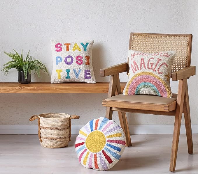 Stay Positive Wool Hook Inspirational Pillow by The Pillow Shoppe