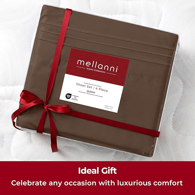 Mellanni Extra Deep King Sheets - 4 PC Iconic Collection Bedding - Hotel Luxury, Ultra Soft, Cooling Bed Sheets - Wrinkle, Fade, Stain Resistant (King, Brown)