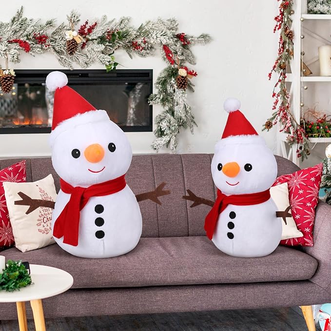 Soaoo 2 Pcs Winter Snowman Throw Pillow Snowman Stuffed Animal White Snowmen Cushion Pillows Cute Winter Holiday Decorative for Couch, Sofa, Bedroom 15.8 Inch and 9 Inch