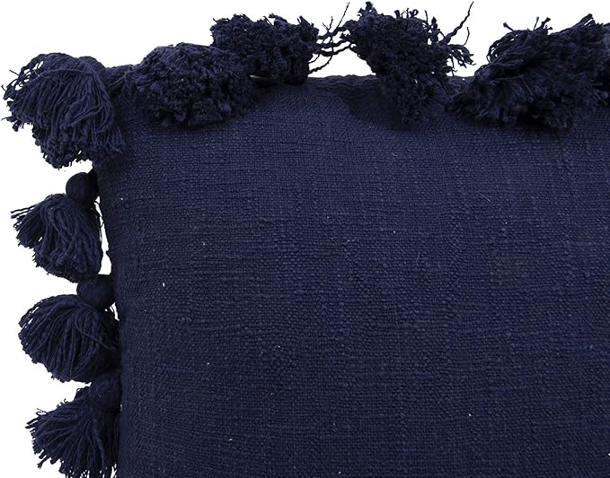 Creative Co-Op Navy Blue Square Cotton Pillow with Tassels