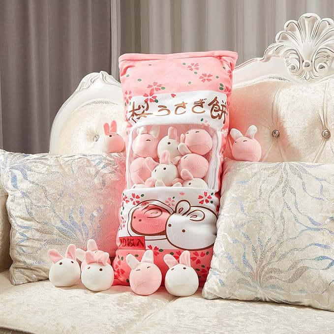 Juexica Cute Bunny Plush Pillow Kawaii Stuffed Animal Pink Soft Rabbit Throw Pillow Removable Animal Toys Gifts for Room Decorations