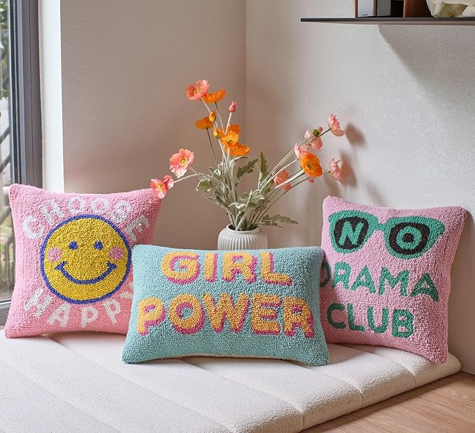 Choose Happy Wool Hook Inspirational Pillow by The Pillow Shoppe