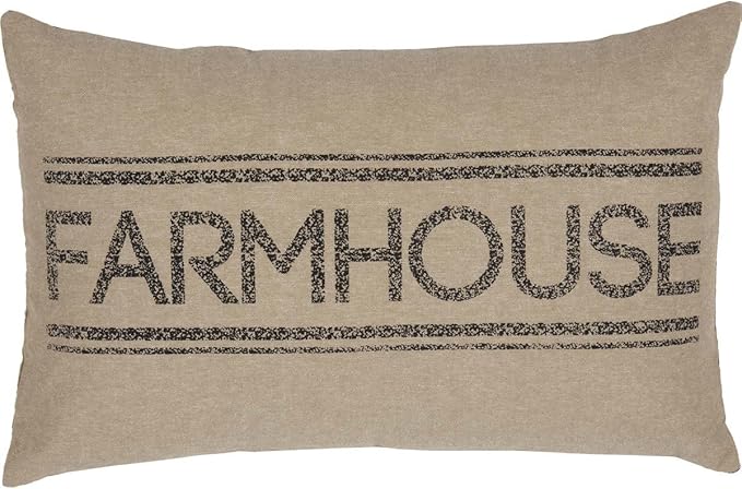 VHC Brands Sawyer Mill™ Charcoal Farmhouse Decor Bedding Cotton Text Rectangle Throw Pillow Cover w/Insert