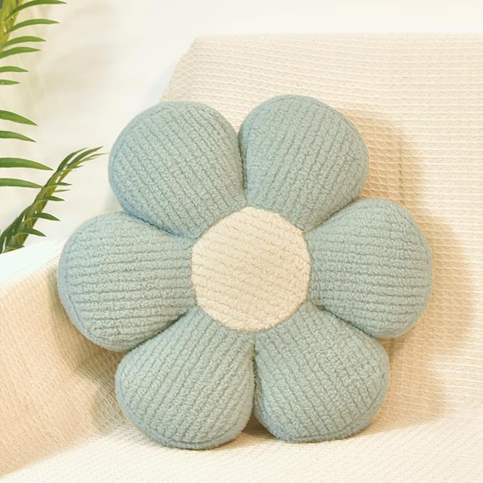 Sage Green Decorative Throw Pillows Flower Daisy Shaped Pillow 16" Soft Floor Cushion for Couch Bed Chair Girls Room Bedroom Decor Aesthetic (1, Sage Green, 16 Inch)