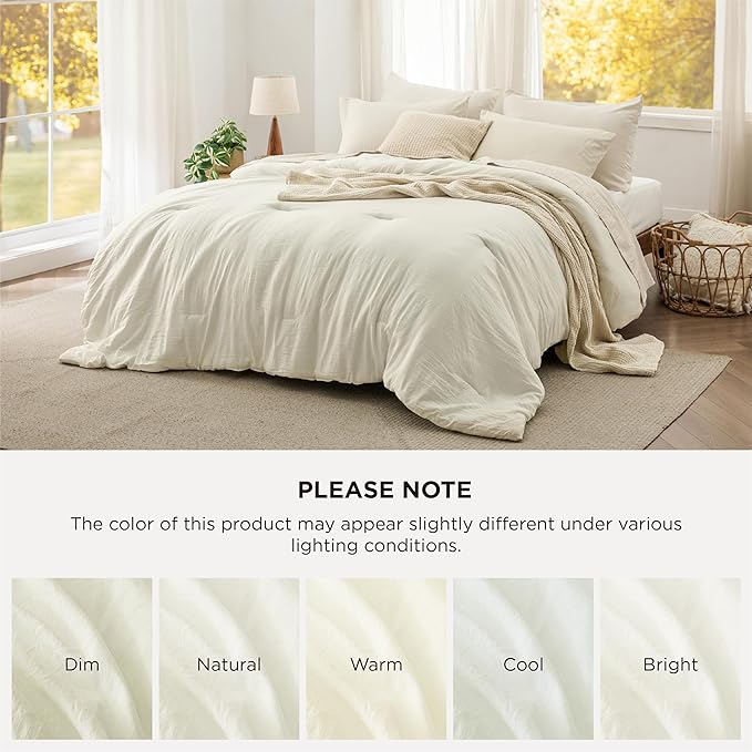 Bedsure Oversized King Comforter Set, Ivory Soft Prewashed Bedding for All Seasons, 3 Pieces GentleSoft™ Bed Set, 1 Lightweight Comforter (120"x98") and 2 Pillowcases (20"x36")