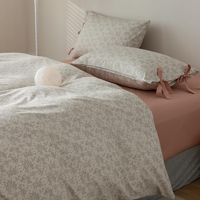 HighBuy Farmhouse Floral Comforter Set King Grey Flowers Comforter Coquette Bedding Comforters Set Fluffy Botanical Bedding French Country Style 1 Floral Comforter,2 Bow Tie Pillowcases