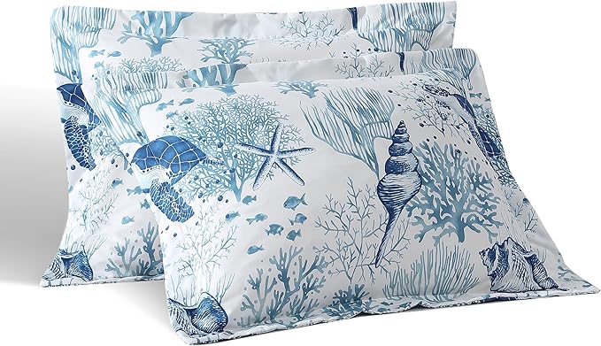 Caribbean Joe Full/Queen 3-Piece Comforter Set, Tropical Coastal Beach Design Bedding, Nautical Turtles