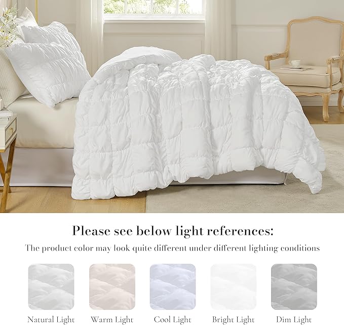 Amélie Home Twin Comforter Set, 2 Pieces White Bubble Bedding Set for All Season, Ultra Soft Cozy Comforter, Farmhouse Luxury Gift for Women Home Decor