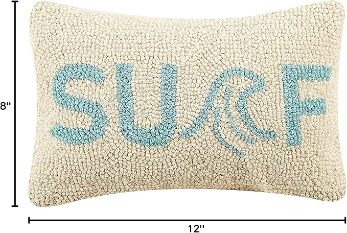 Peking Handicraft 30TG310C12OB Poly Filled Hook Throw Pillow, 12-inch Length, Wool and Cotton (Surf)
