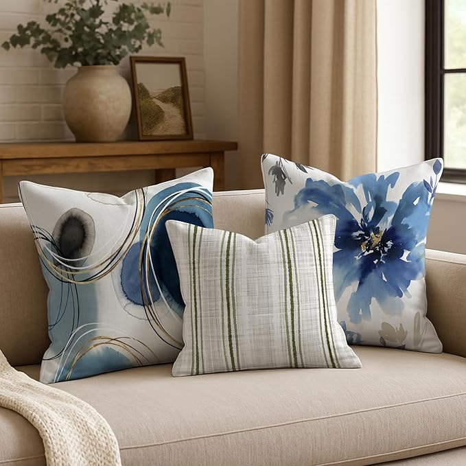 Americanflat 16x16 Throw Pillow with Sewn-in Insert - All-in-One Decorative Pillows - No Cover Needed - Soft and Durable Cushion for Bed or Sofa - Polyester - Green and White