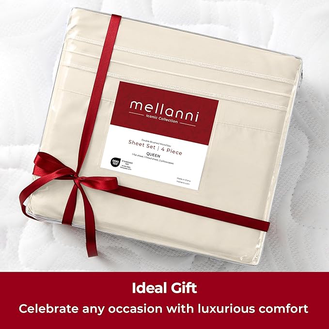 Mellanni Extra Deep Full Sheets - 4 PC Iconic Collection Bedding - Hotel Luxury, Ultra Soft, Cooling Bed Sheets - Wrinkle, Fade, Stain Resistant (Full, Golden Ivory)