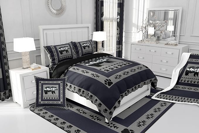 Feelyou Western Rustic Bear Comforter Set Queen Size, Moon Bear Quilt Set with 2 Pillowcases, Wild Animal Hunting Theme Bedding Set 3 Pcs Kids Boys Teens Room Decor, Rustic Cabin Country Duvet Insert