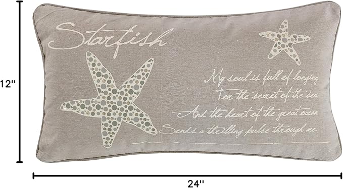 Levtex Home - Kailua - Decorative Pillow (12x24n.) - Starfish - Taupe and Cream - Feather Filled