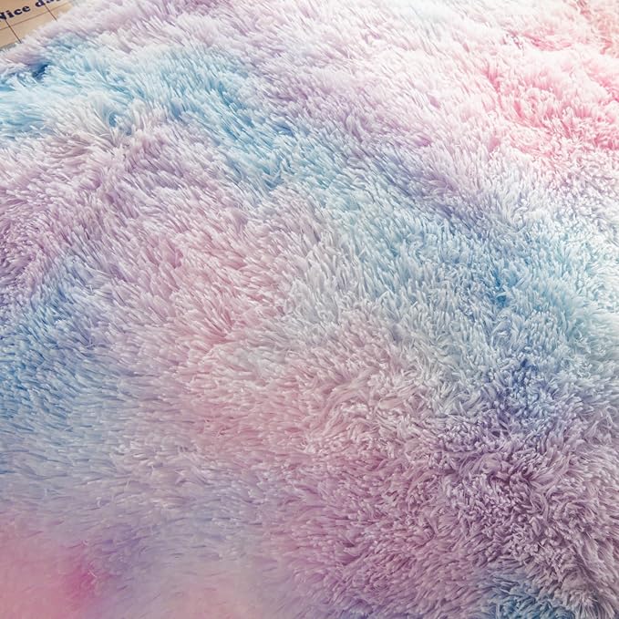 chovy Faux Fur Plush Tie-Dyed Colorful Blue Comforter Sets Full/Queen - Ultra Soft Shaggy Flannel Velvet Fluffy Fuzzy 3PC Bedding Set (Comforter x 1 Pillowcases x 2)